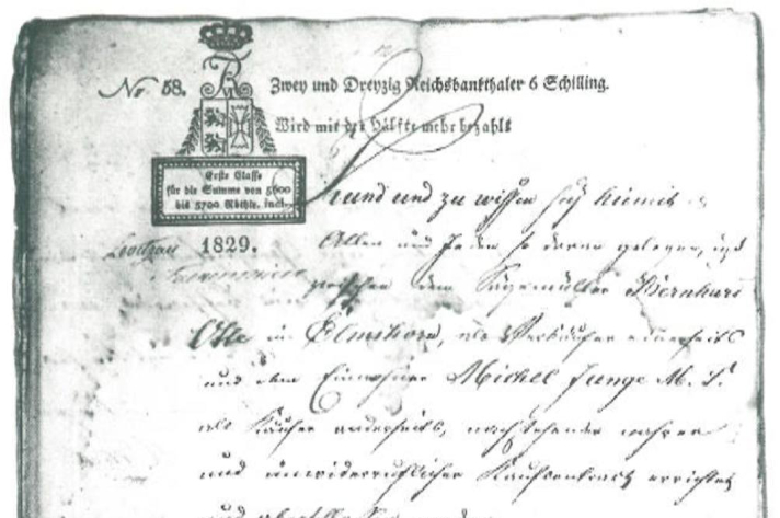 Kaufcontract von 1829 - Familie Junge übernimmt die Firma